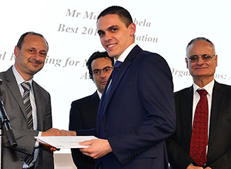 from left: Pro-Rector Prof Godfrey Baldacchino, Dean, Prof Frank Bezzina, Awardee Mr Matthew Abela (Best Dissertation), and Dr Peter J Baldacchino, Head, Department of Accountancy, FEMA