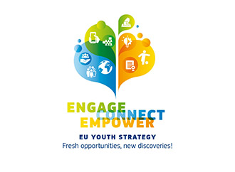 EU survey logo with text: Engage Connect Empower EU Youth Strategy Fresh opportunities new discoveries!