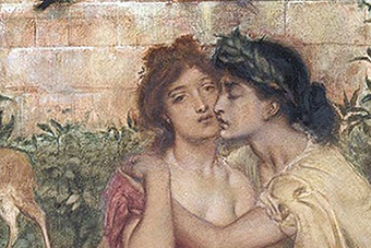 painting of two women embracing